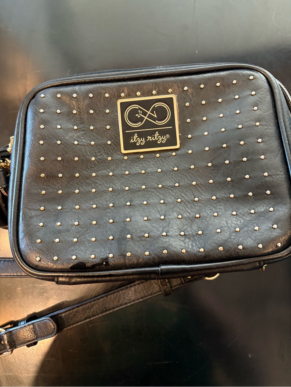 Itzy Ritzy Black Studded Crossbody Diaper Bag with Detachable Coin Pouch - Picture 9 of 14